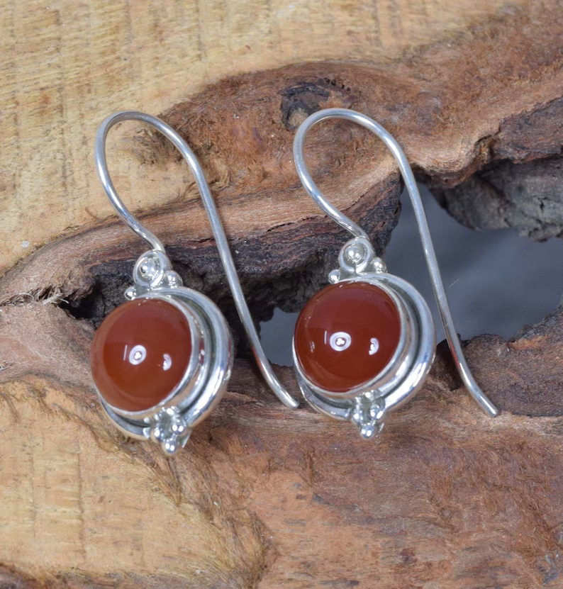 Roter Karneol 925 Sterling Silber Edelstein Runde Drahtohrringe Geburtsstein August Handgemachter Schmuck Geschenk Für Sie
