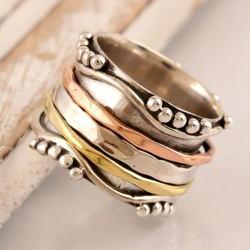 925 Sterling Silber und Kupfer Meditations-Spinner-Ring Handgemachter Ring Silberschmuck Böhmischer zarter Ring Geschenk für Sie