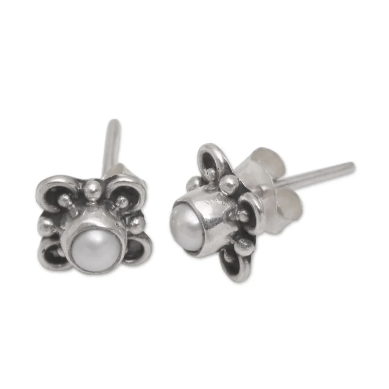 Schlaufenmotiv Zuchtperlen Ohrstecker Handgemacht 925 Sterling Silber Alltagsohrstecker Ohrring Geburtstagsgeschenk für Sie