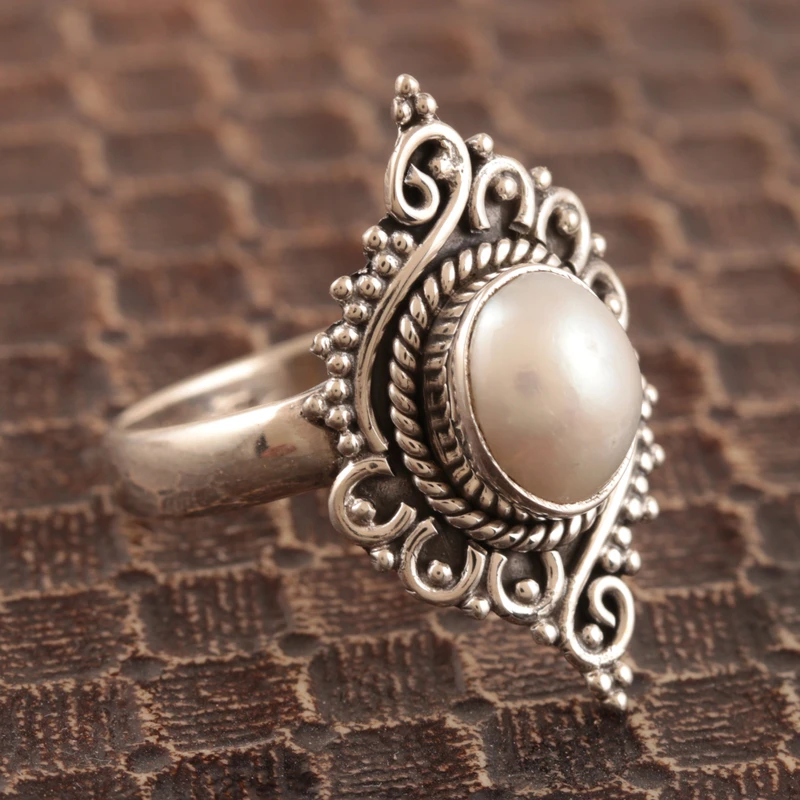 Handgefertigter Zuchtperlenring 925er Silberring Statement-Ring Handgemachter Ring Geschenk für sie Boho Zarter Ring Geschenk für sie & Schwester