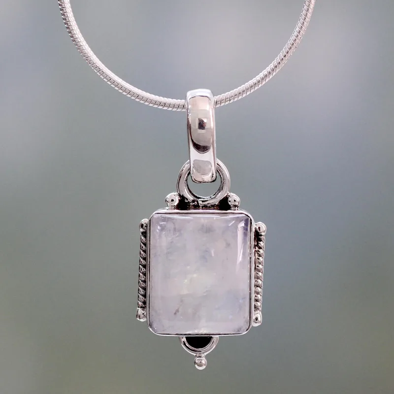 Regenbogen Mondstein Anhänger Halskette 925 Sterling Silber Handgemachter Boho Schmuck Jubiläumsgeschenk für sie