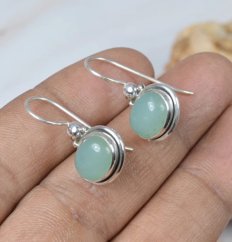 Aquablauer Chalcedon 925er Sterlingsilber Edelstein Ohrhänger Handgemachter Schmuck Geschenk zum Geburtstag