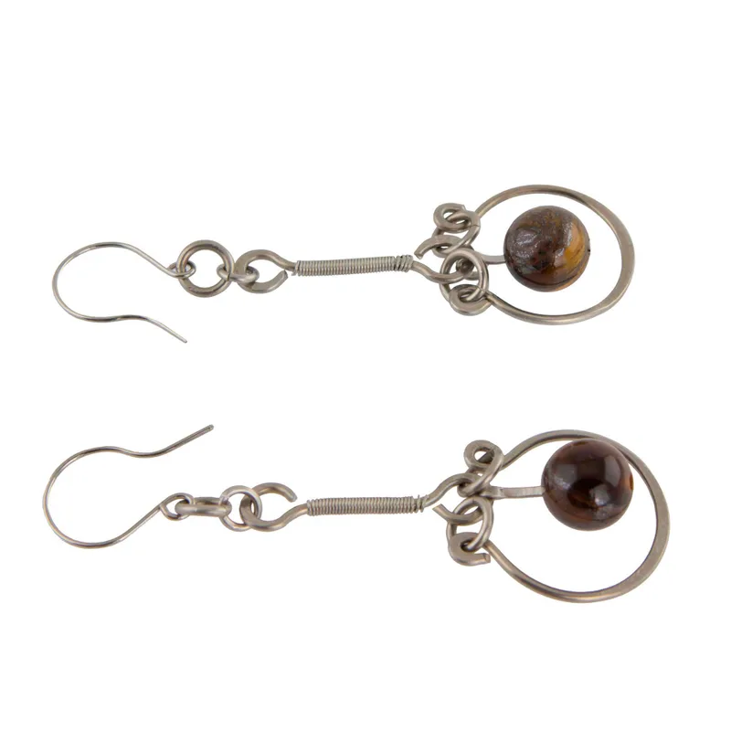 Runde Tigerauge-Tropfen-Ohrhänger aus 925 Sterling Silber Handgemachte Edelstein-Silberohrringe Geschenke zum Muttertag Alltagsschmuck Geschenk für Sie