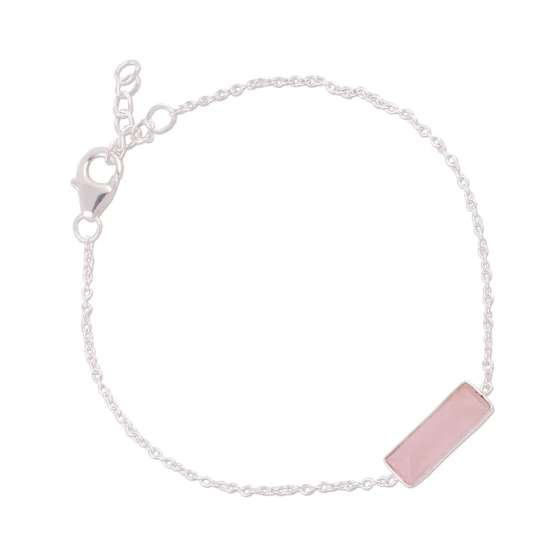Rosenquarz- und 925er-Silber-Armband, böhmischer Schmuck, bezaubernder Schmuck, Valentinstagsgeschenk für sie
