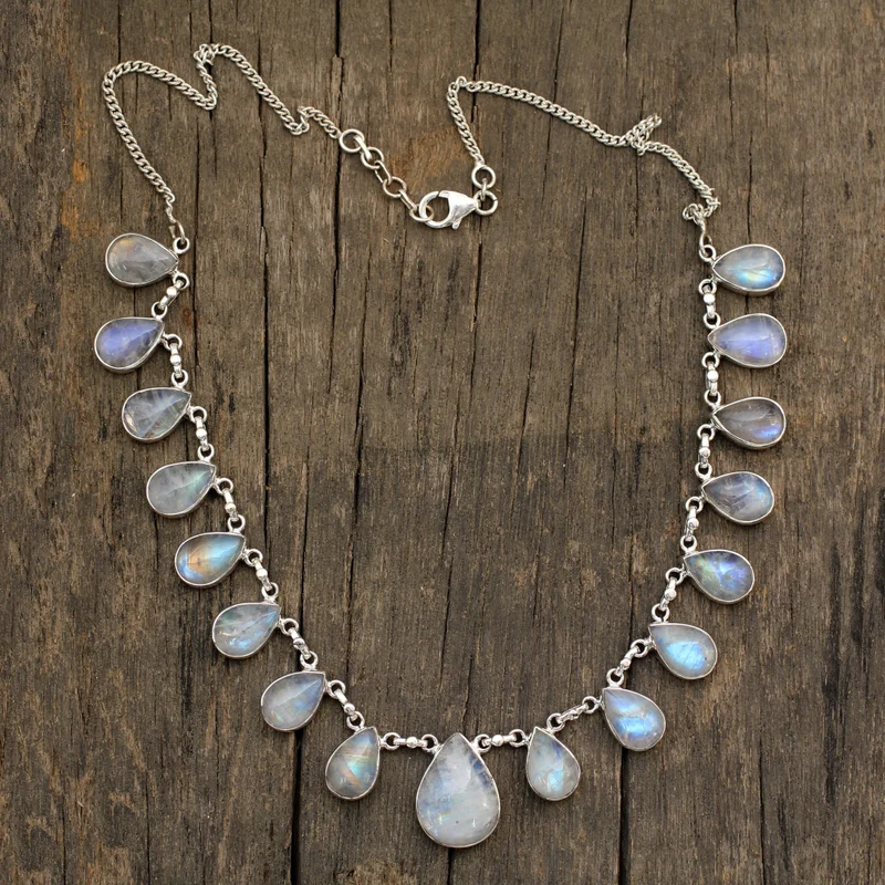 Hand Made Moonstone Jewelry Sterling Silver Necklace Necklace Moonstone Jewelry Natural Fire Rainbow Rainbow Moonstone Gift For Her