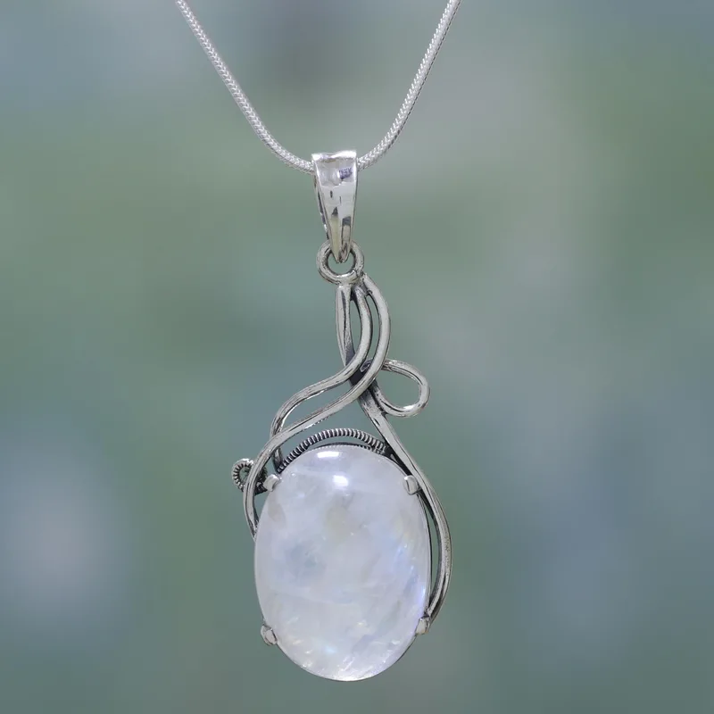 Sterling Silber und Regenbogen Mondstein Halskette Mondstein Schmuck Natürlicher Feuer Regenbogen Mondstein