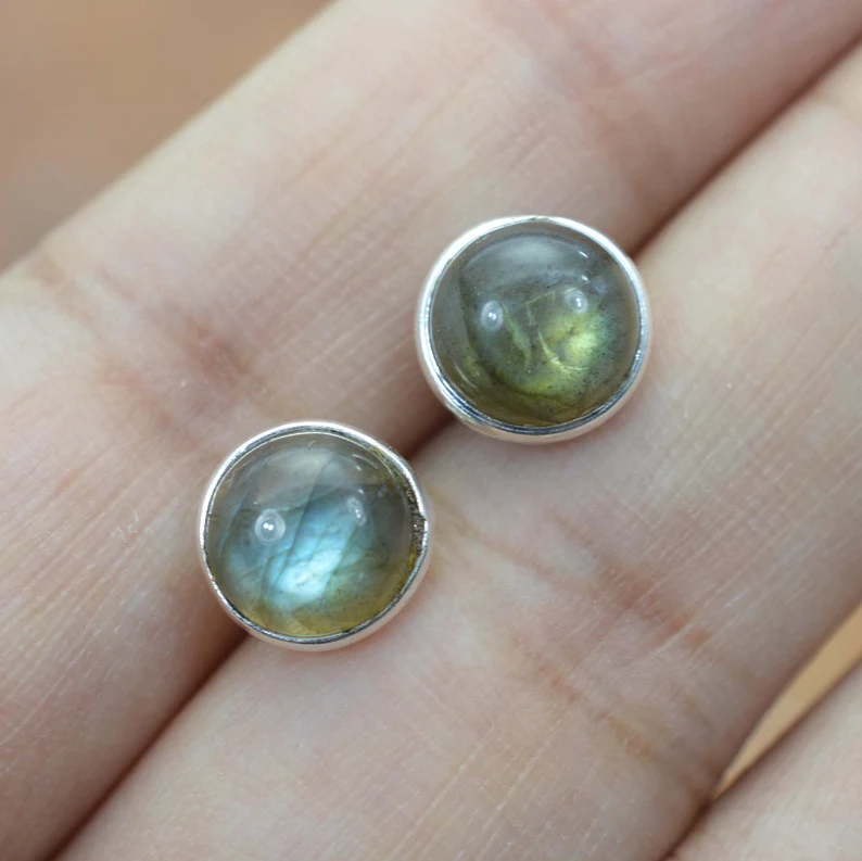 925 Sterling Silber Labradorit Natur Edelstein Ohrstecker Handgemachter Schmuck Geschenk für Sie & Mama