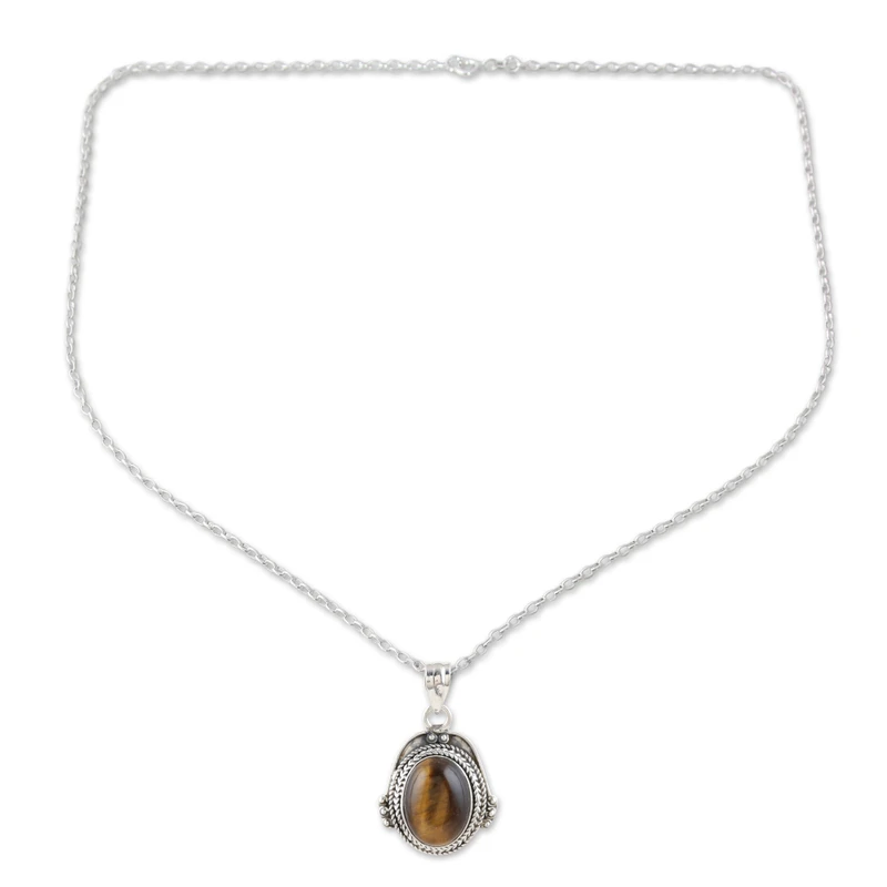 Schmuckanhänger Tigerauge Halskette 925 Sterling Silber Echter Edelstein Halskette Böhmischer Schmuck Geschenk für Sie Geburtstagsgeschenk