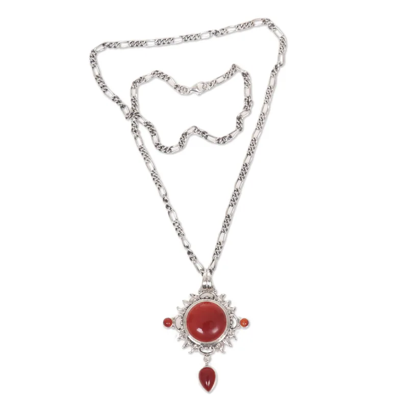 Anhänger Halskette Radiant Sun handgefertigt aus Sterlingsilber und Karneol Art déco Halskette Geschenk für Sie & Mama