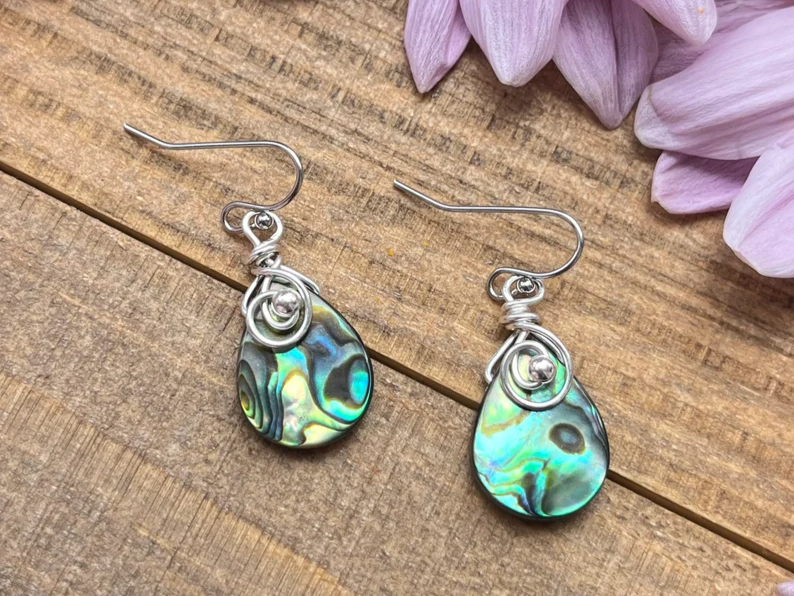 Abalone Ohrringe 925 Sterling Silber Tropfenohrringe Leichte Ohrringe Abalone Silber Ohrringe Geschenk für Freundin Geschenk für Mama