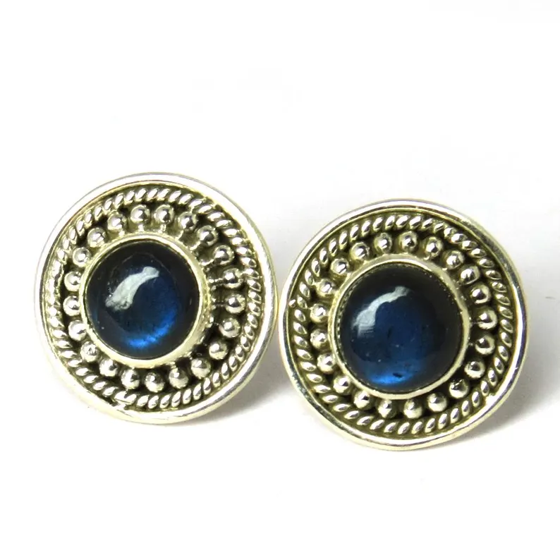 Blaue Labradorit-Ohrstecker aus 925 Sterling Silber Handgefertigter Schmuck Natürliche Edelstein-Ohrringe Geburtstagsgeschenk für sie
