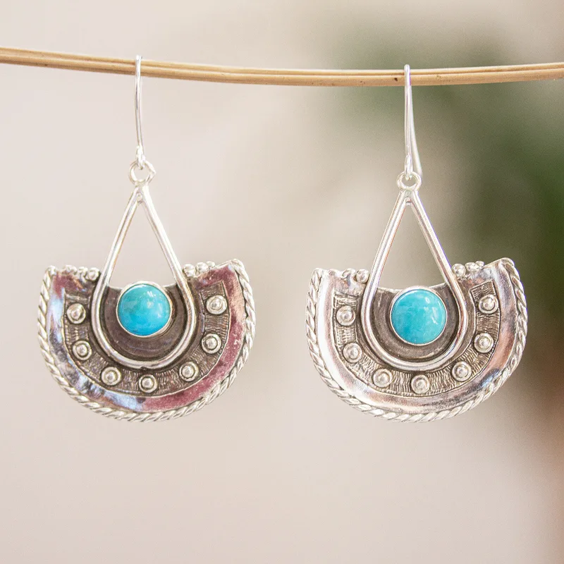 Ohrhänger aus 925er Sterlingsilber mit Türkis, Boho, zarte Edelstein-Ohrringe, handgefertigter Schmuck aus 925er Silber, Geschenk für sie