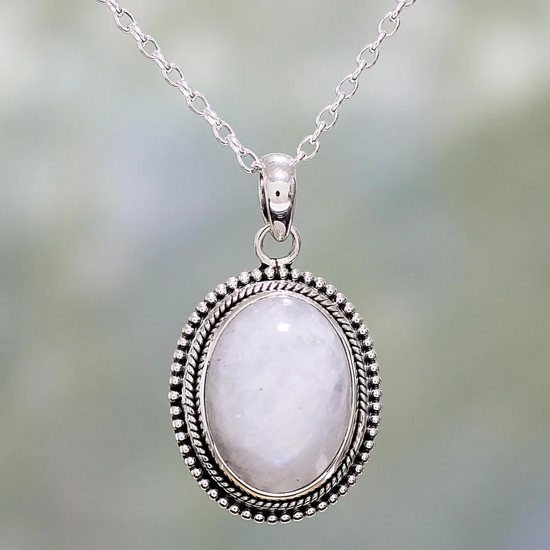 Oval Cabochon Regenbogen-Mondstein-Anhänger-Halskette 925er Sterlingsilber Handgefertigter böhmischer Schmuck Jubiläumsgeschenk für sie & Ehefrau