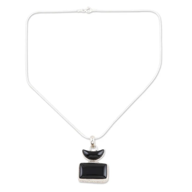 Schwarze Mitternacht Schwarzer Onyx 925 Sterling Silber Anhänger Halskette Schwarzer Charm Schmuck Geschenk für Sie Anhänger mit Kette Edelstein Halskette Geschenk für Sie