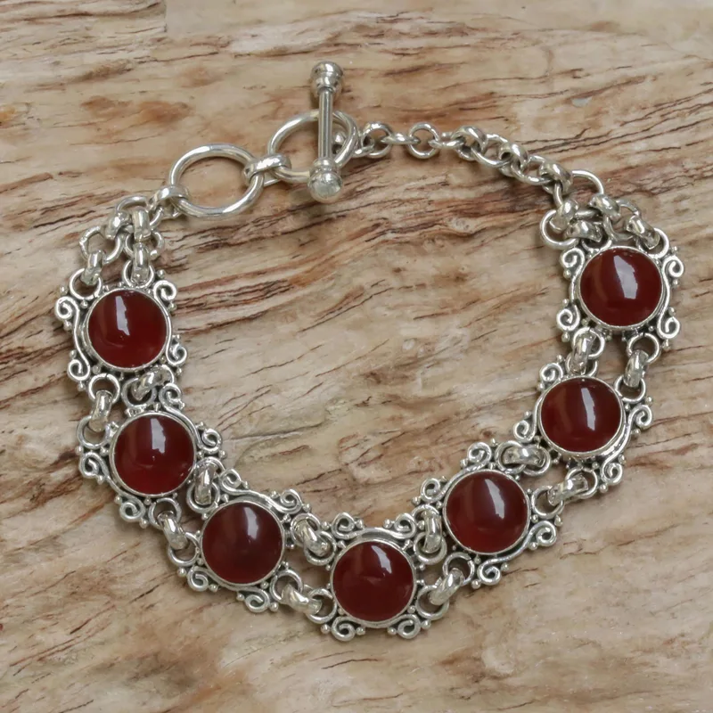 Radiant Queen Karneol Silberarmband 925 Sterling Silber Boho Zierlicher Schmuck Geschenk für Sie