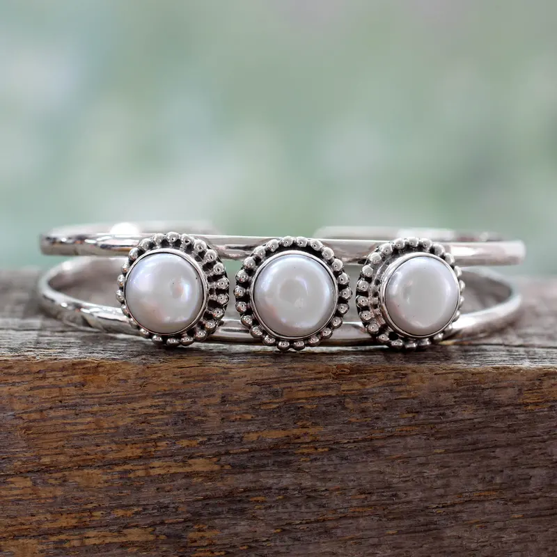 Handgefertigtes indisches Armband aus Sterlingsilber mit Perlen, böhmischer Schmuck, charmantes Schmuckgeschenk