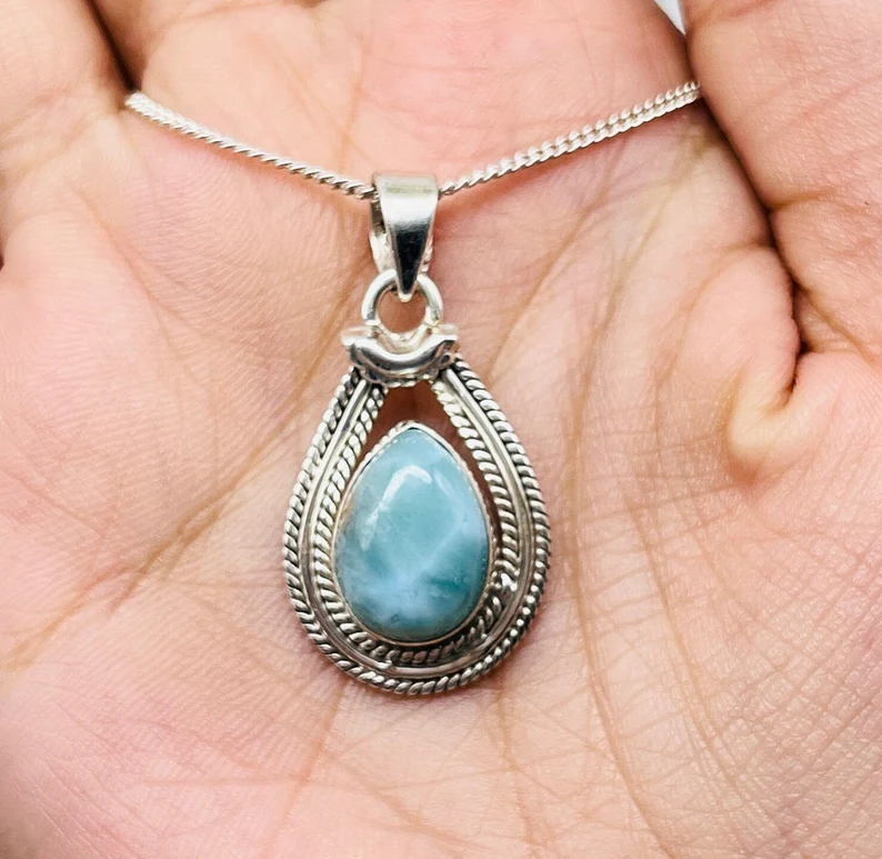 Hochwertige Larimar Silber Halskette Tropfen Larimar Silber Anhänger Designer Zarte Silber Halskette Larimar Silber Anhänger Für Frauen