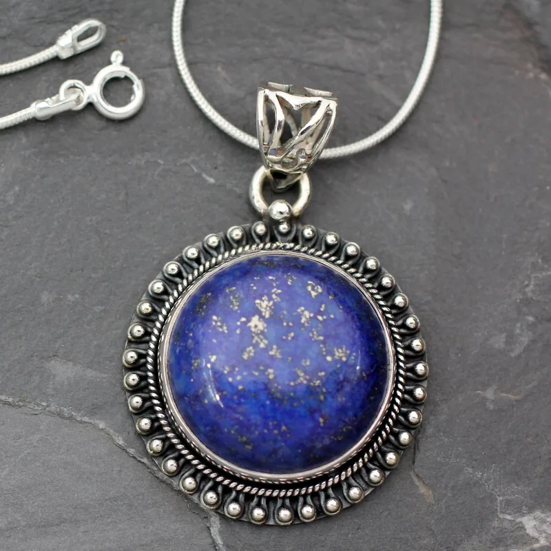 Indien Schmuck 925 Sterling Silber und Lapislazuli Halskette Halskette Lapislazuli Schmuck Geburtsstein Schmuck Boho Halskette Statement Halskette Geschenk für Sie