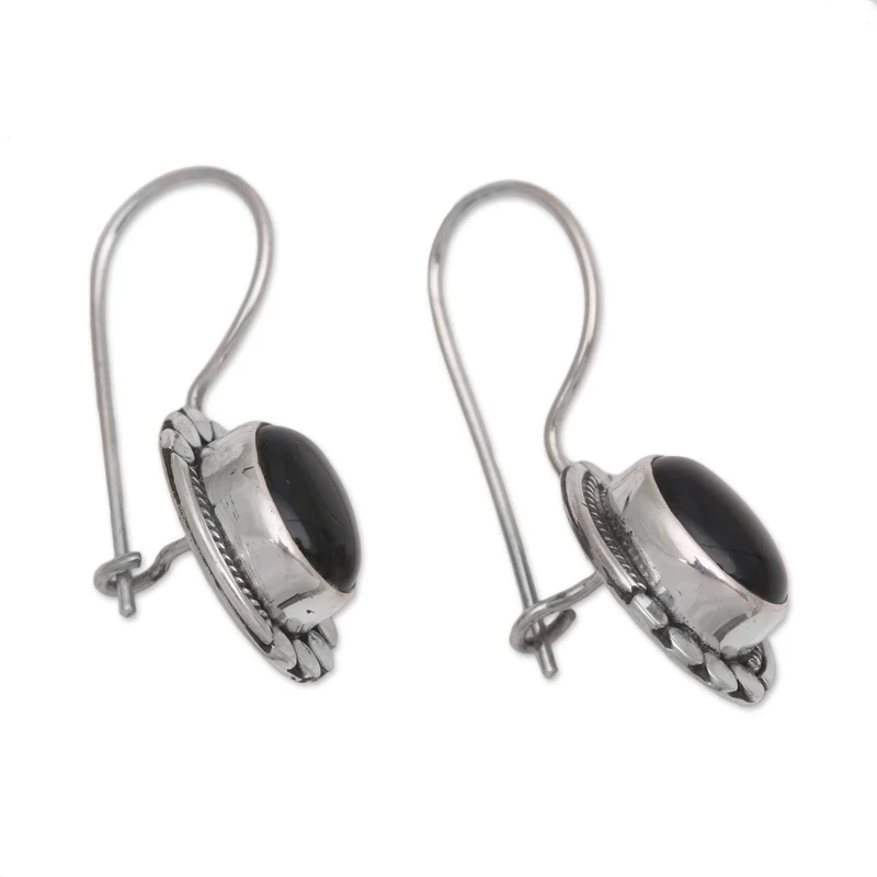 Onyx und Sterlingsilber Tropfenohrringe Damen Handgemachte Ohrringe Geschenke für Mama & Sie Böhmischer Schmuck