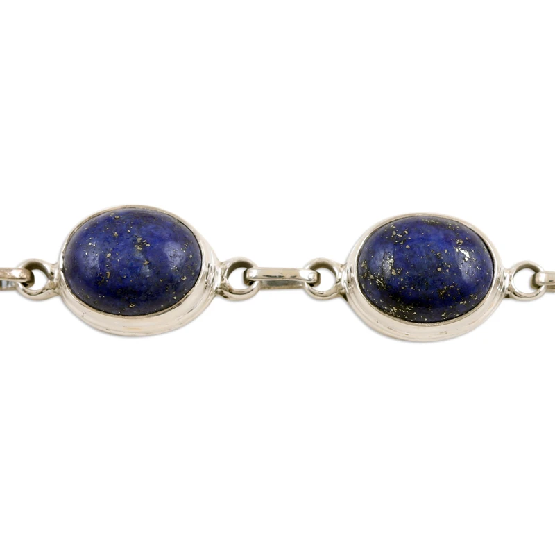 925 Sterling Silber Lapislazuli Gliederarmband Böhmischer Schmuck Charmantes Schmuckgeschenk für Sie