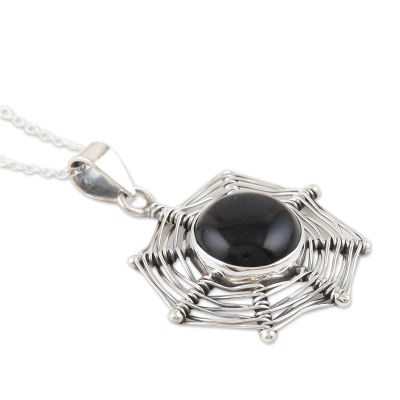 Magische Web Sterling Zilveren Zwarte Onyx Hanger Ketting Hanger Ketting Delicate Ketting Boheemse Sieraden