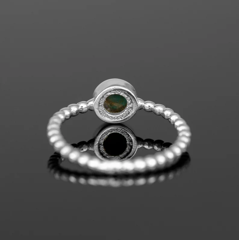 Damen 925 Sterling Silber Geriffelter Blasenring Grüner Malachit Runder Edelstein Schmuck Geschenk Schmuck
