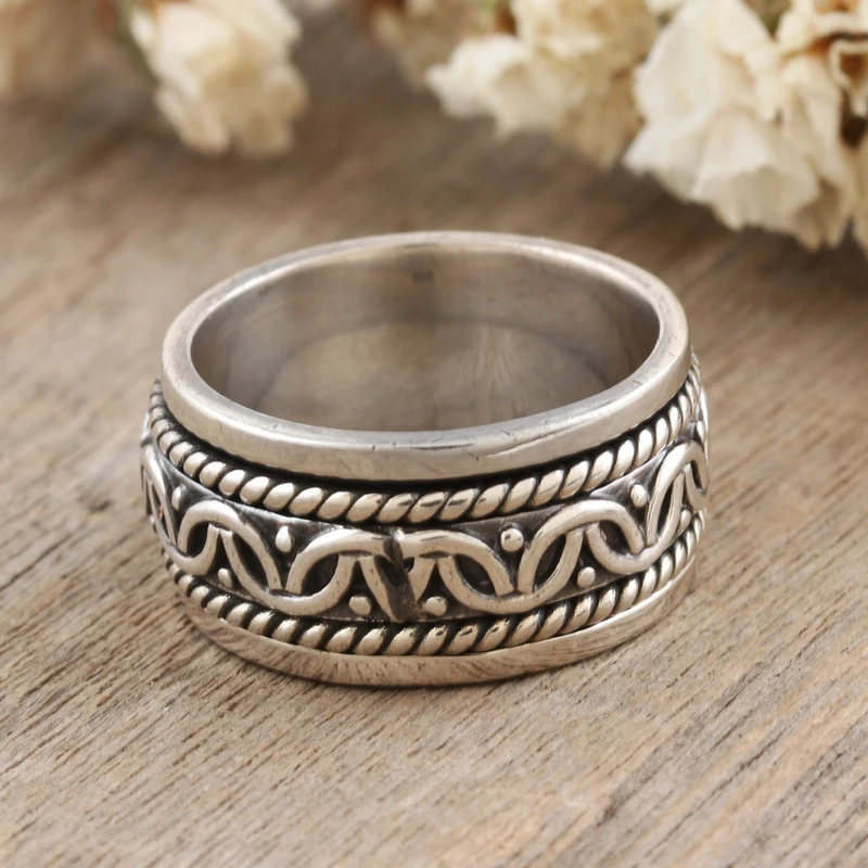 925 Sterlingsilber Meditations-Spinner-Ring, handgefertigt in Indien, Silberschmuck, böhmischer zierlicher Ring, Geschenk für sie