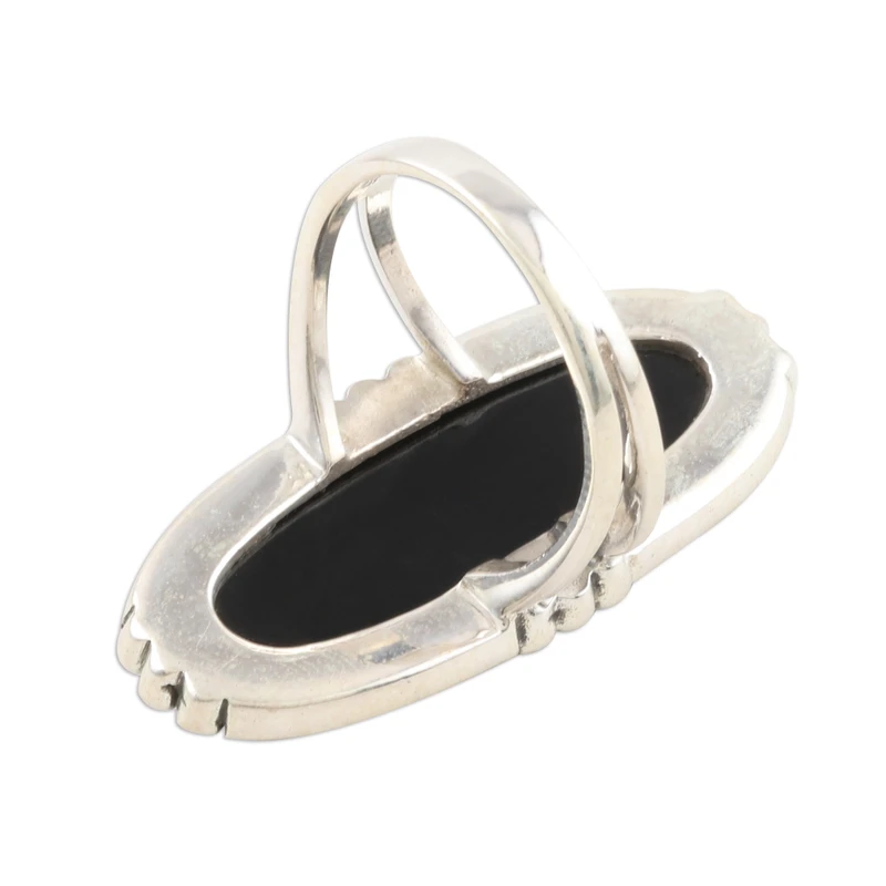 Ovale Cabochon Ring aus Schwarzem Onyx, Statement-Ring, Handgefertigter Ring, Damen Silberring, Geschenk für Sie und Mama