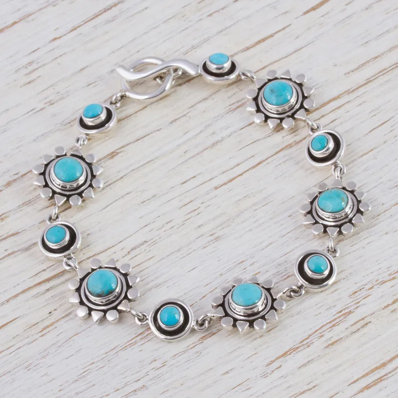 Handgefertigtes Armband aus Silber und Natur-Türkis, 925er Sterling Silber Armband, Bohemian Schmuck, Charmanter Schmuck, Valentinstagsgeschenk für Sie
