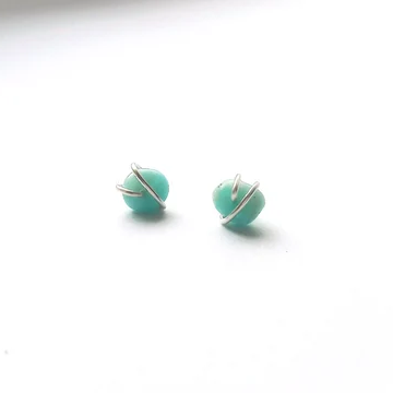 Amazonit Edelstein Ohrstecker Natürliche Blaue Amazonit Minimalistische Drahtgewickelte Ohrstecker Silber Edelstein Ohrstecker Geschenk für Sie