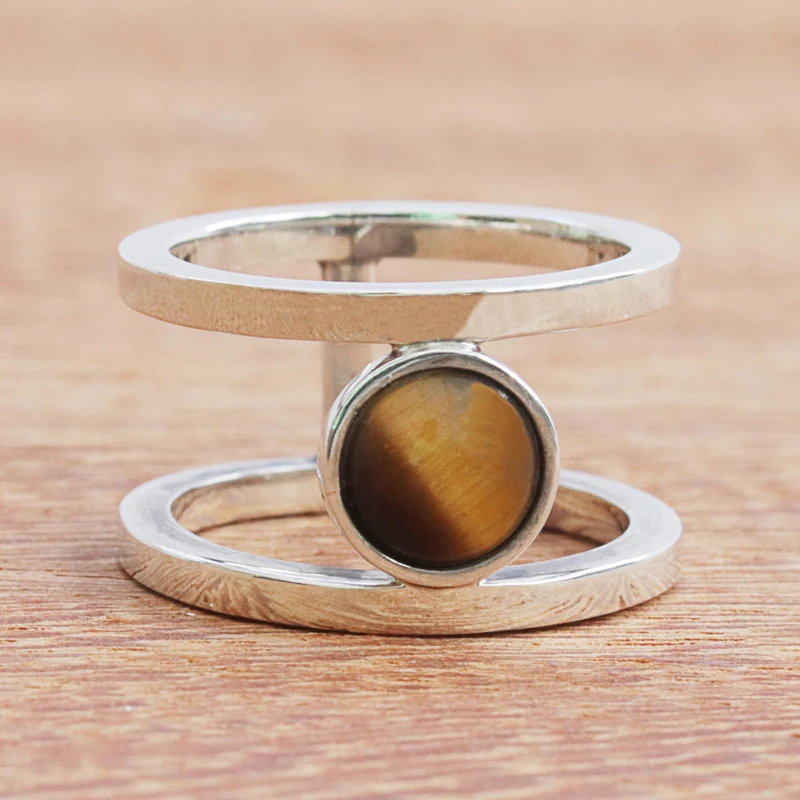 Moderner Tigerauge-Bandring 925 Sterlingsilber Edelsteinring Gelber Bandring Hochzeitsgeschenk Ring für die Liebe Valentinstagsgeschenk