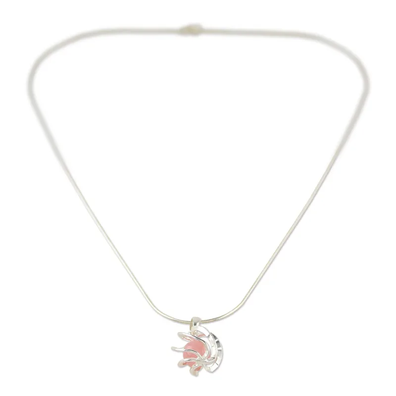 Rosa Energiekugel 925 Sterling Silber Anhänger Halskette mit Rosenquarz Halskette für Damen Handgemachte Boho Halsketten Geschenke für Sie
