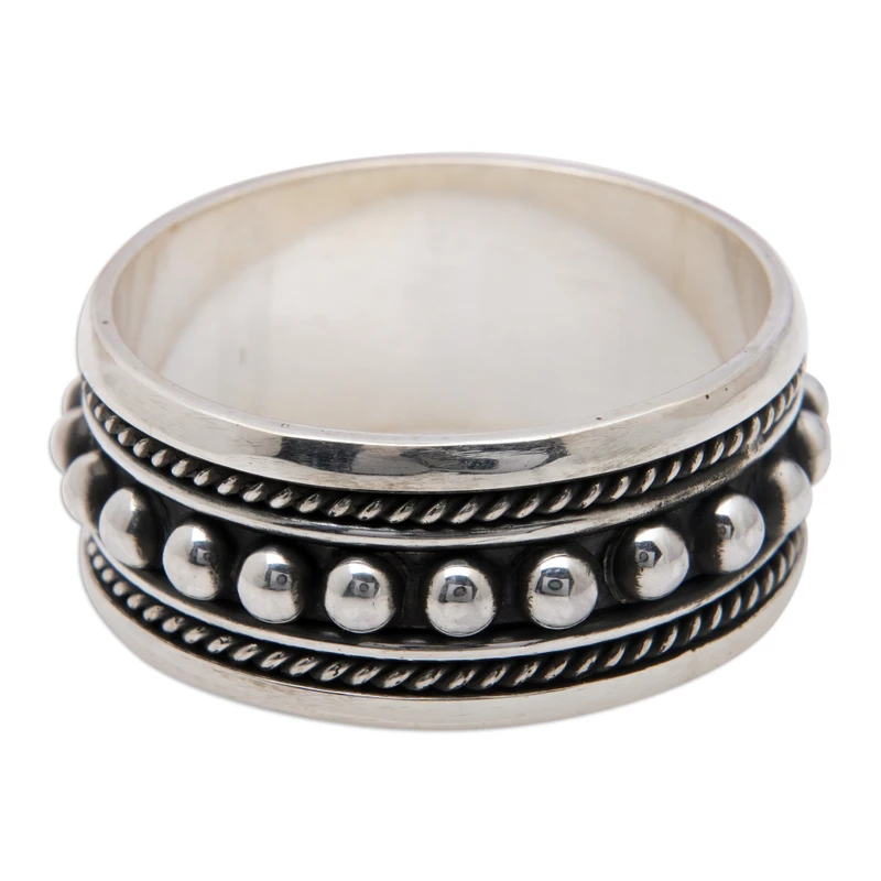 Klassieke Sterling Zilveren Spinner Ring met Stippen Patroon Handgemaakte Ring Zilveren Sieraden Boheemse Fijnzinnige Ring Cadeau Voor Haar