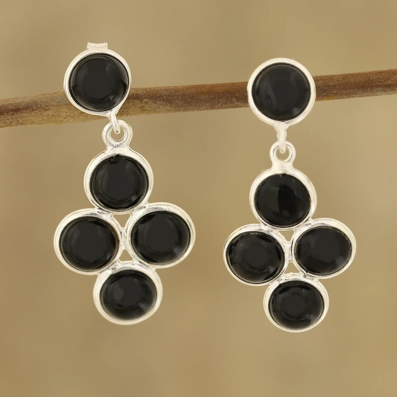 Zwarte Bubbels Zwarte Onyx Hangende Oorbellen Gemaakt in India 925 Sterling Zilver Dames Handgemaakte Oorbellen Cadeaus Voor Mama & Haar