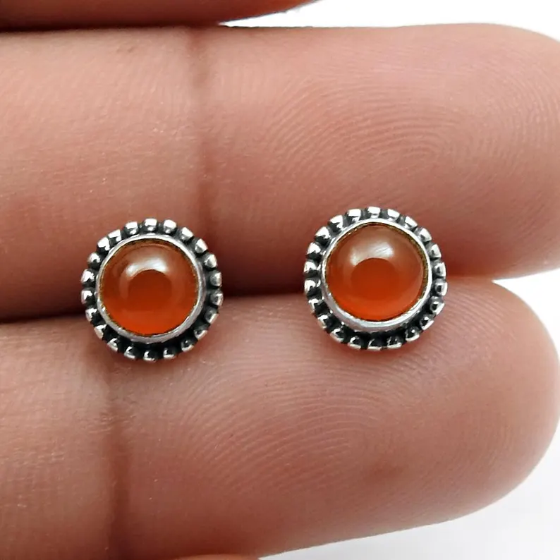 Karneol-Ohrstecker 925er Sterlingsilber Zarte Ohrringe Kleine Silberohrstecker Natursteine Geburtssteine Schmuck Brautjungfern-Geschenk
