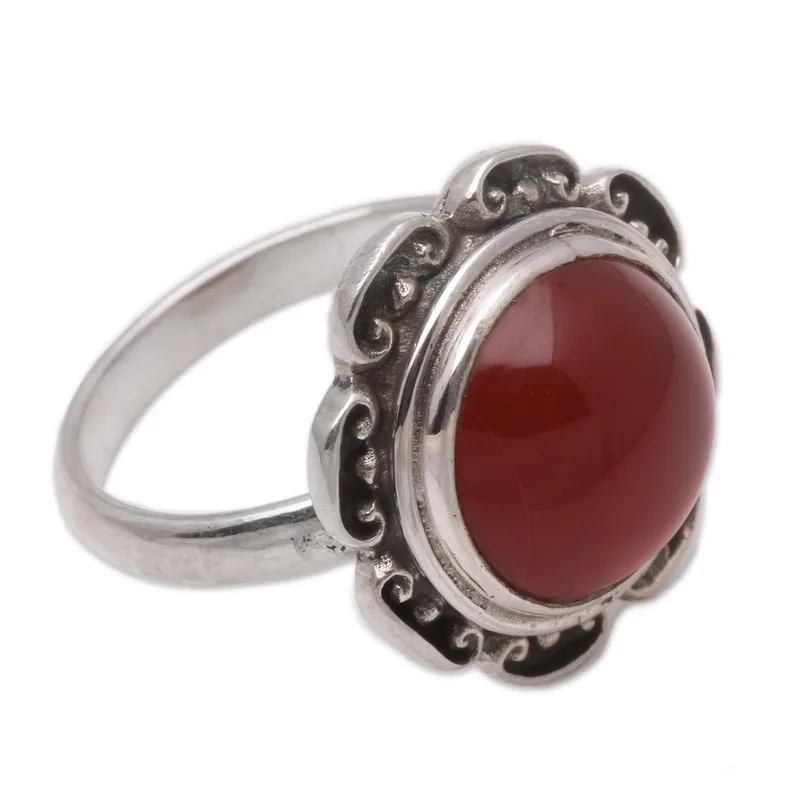 Lotus Herz des Friedens Handgefertigter 925 Sterling Silber Karneol Ring Versprechensring Handgemachter Silberring Geschenk für Sie & Mama