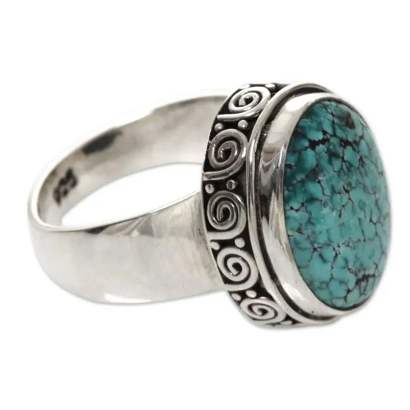 925 Sterling Silber Türkisring Handgefertigter Damenring Böhmischer Blausteinring Geschenk für sie