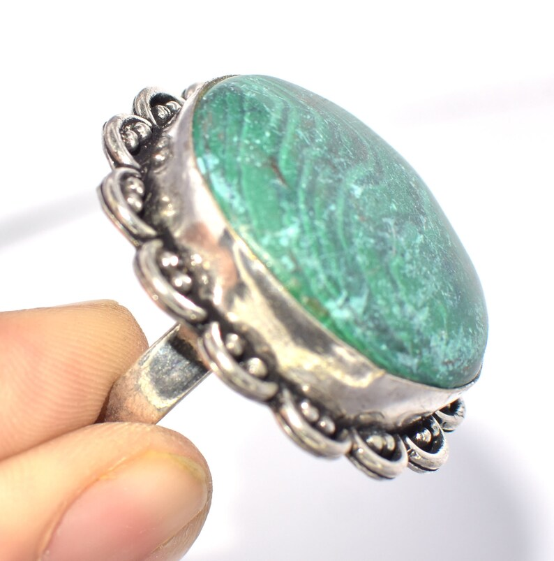 Natural Malachite Ring Handmade Ring Big Size Ring Birthstone Ring Healing Ring Love Gift For Her