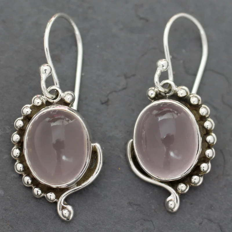 Rosenquarz-Ohrringe aus Sterlingsilber aus Indien Ohrringe für Frauen handgemachter Bohemian-Schmuck Geschenk für sie