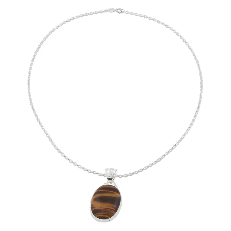 Hypnotic Feline 925 Sterling Silber und Tigerauge Anhänger Halskette Echte Edelstein Halskette Böhmischer Schmuck Geschenk für Sie Valentinstagsgeschenk