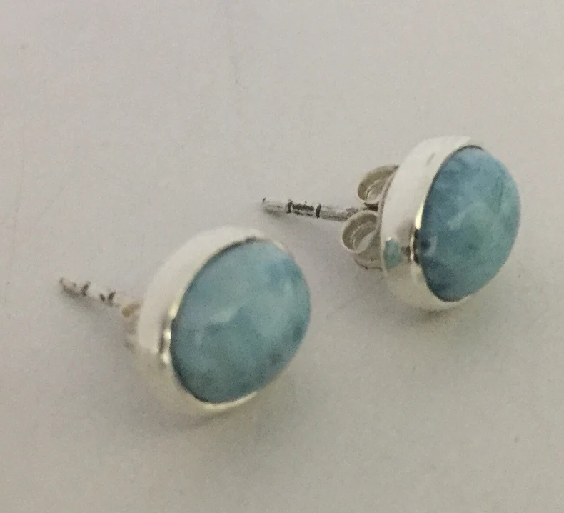 Ohrstecker aus natürlichem Larimar, oval, und Ohrringe aus 925er Sterlingsilber, Larimar-Schmuck, Geburtsstein, klassische Ohrringe