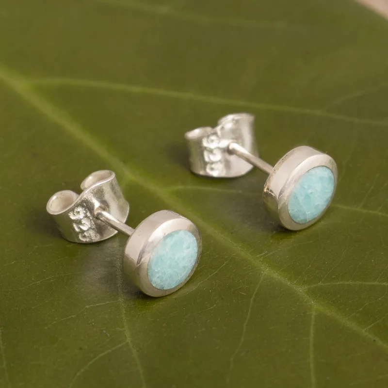 Handcrafted Amazonite Stud Earrings 925 Sterling Silver Everyday Studs Earring Bohemian Dainty Jewelry Gift For Her