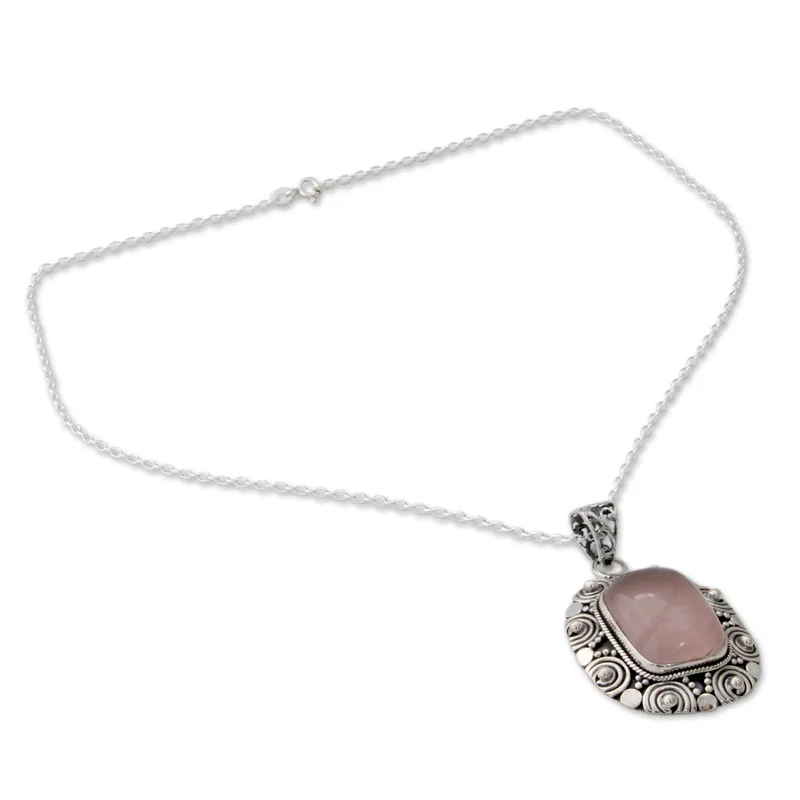 Antike Rosenquarz-Anhänger-Halskette 925 Sterling Silber Halskette für Frauen Handgefertigte Boho-Halsketten Geschenke für die Liebe