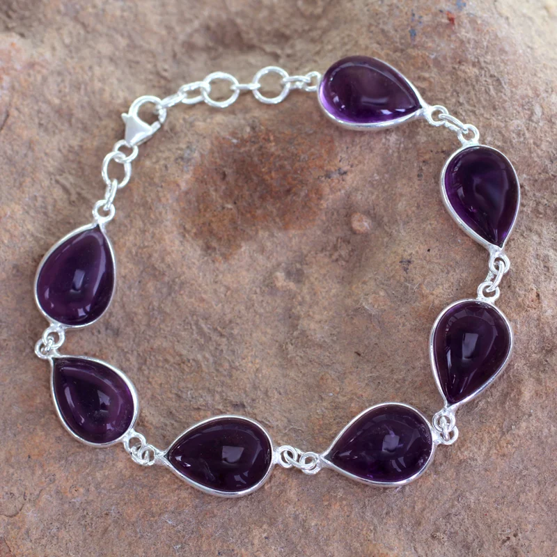 Blissful Beauty Amethyst Gliederarmband 925 Sterling Silber Charm-Schmuck Geburtstagsgeschenk für Frauen und Mädchen Amethyst-Armband Valentinstagsgeschenk für Sie