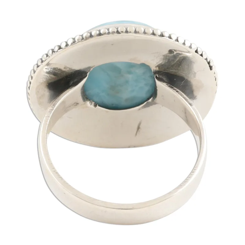 Handgefertigter Larimar Cocktailring 925 Sterling Silber Ring Zierlicher Ring Edelsteinring Damenring Geschenk für Sie