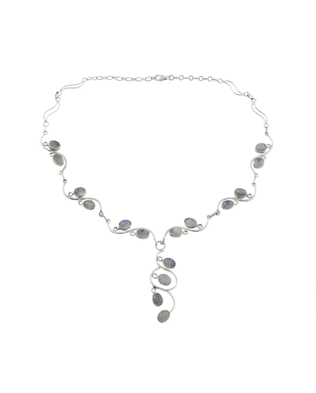 Handgefertigte Y-Halskette aus Sterlingsilber mit Regenbogen-Mondsteinen, blauem Feuer, Regenbogen-Mondstein-Geschenk für Sie & Mama