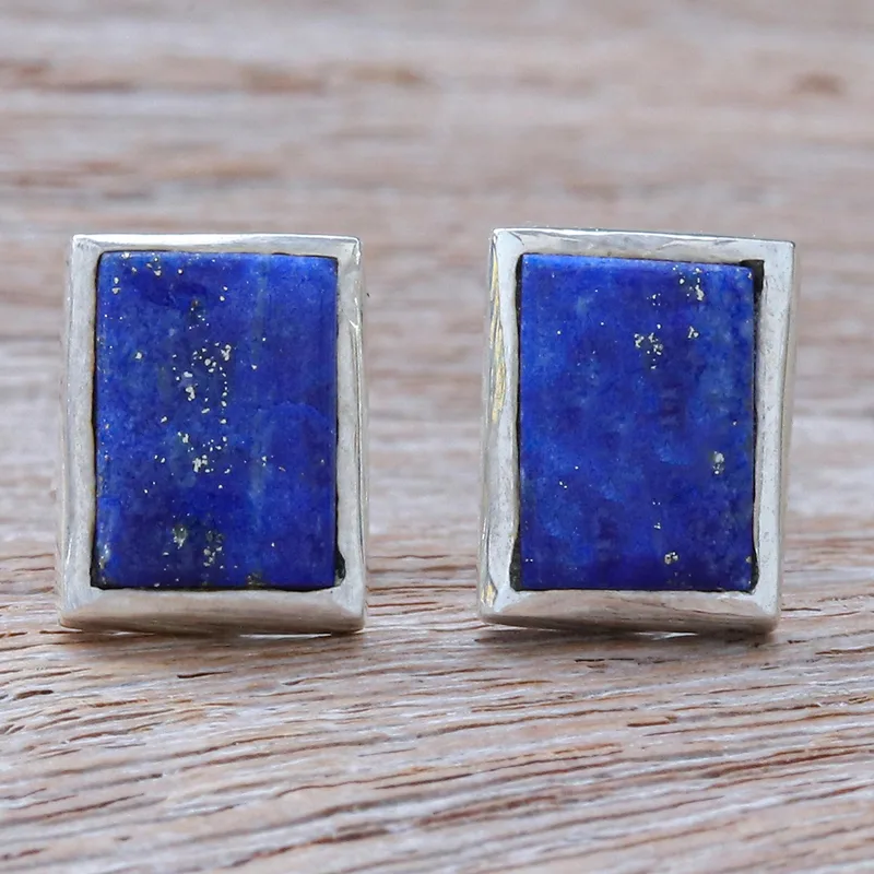 Handgefertigte Lapislazuli und Sterling Silber Ohrstecker 925 massives Silber Handgefertigte Ohrstecker Alltagsohrstecker Ohrring Geburtstagsgeschenk für Sie