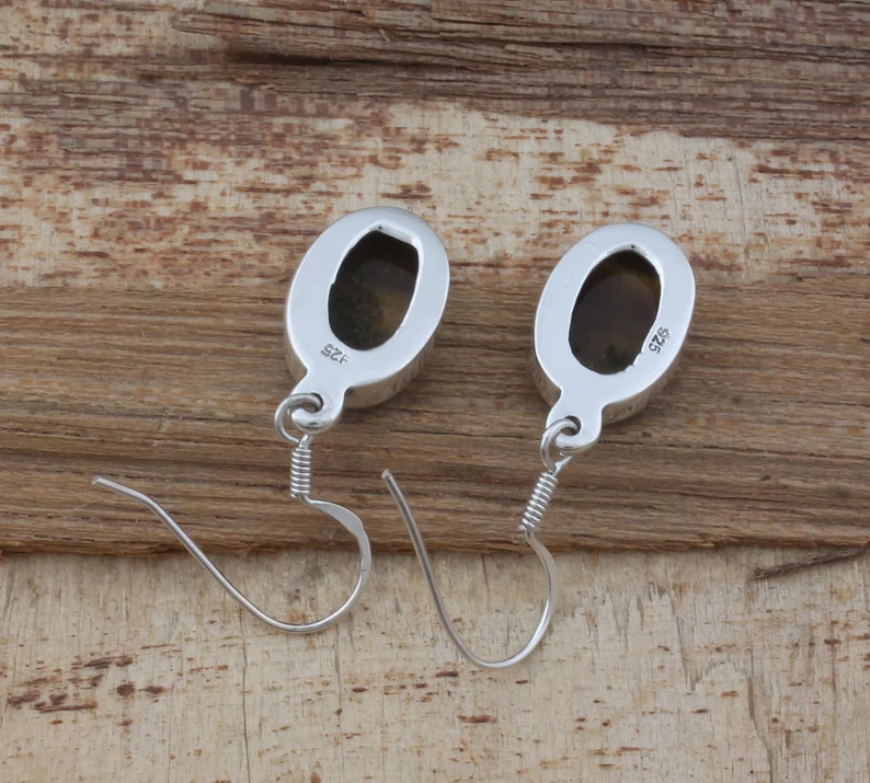 Ohrringe aus massivem 925er Sterlingsilber mit Tigerauge für Damen, handgefertigt, ovale Edelstein-Silberohrringe, Geschenke zum Muttertag, Alltags-Schmuck