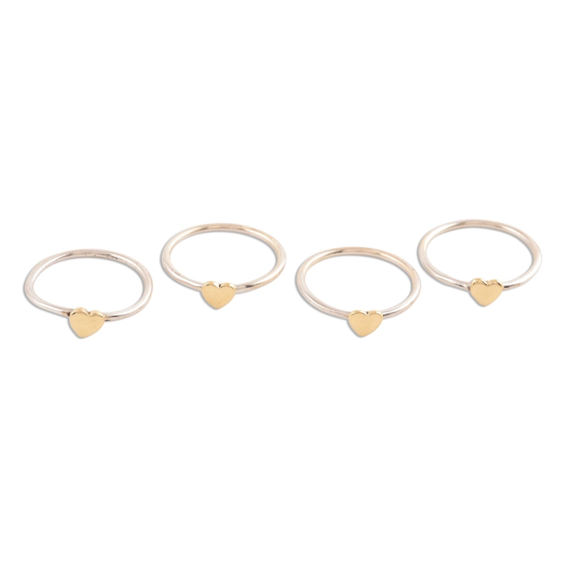 Silber- und Messingherz-Stapelring, handgefertigt aus 925er Sterlingsilber, Geschenk für sie