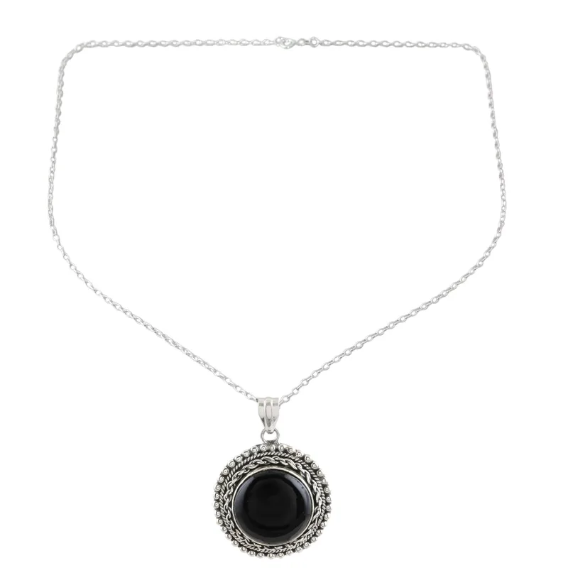 Schwarzer Onyx Nacht fällt Anhänger Halskette 925 Sterlingsilber Zarte Halskette Böhmischer Schmuck Geschenk für Mama & Sie
